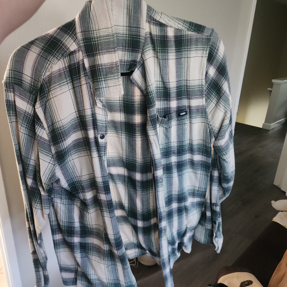 Vans Green and White Plaid Shirt